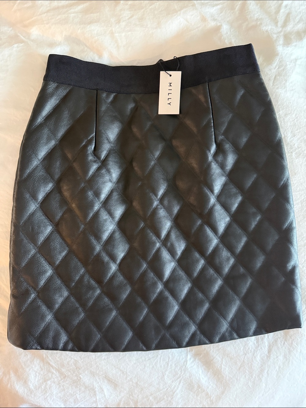 Milly Quilted Black -Leather Mini Skirt